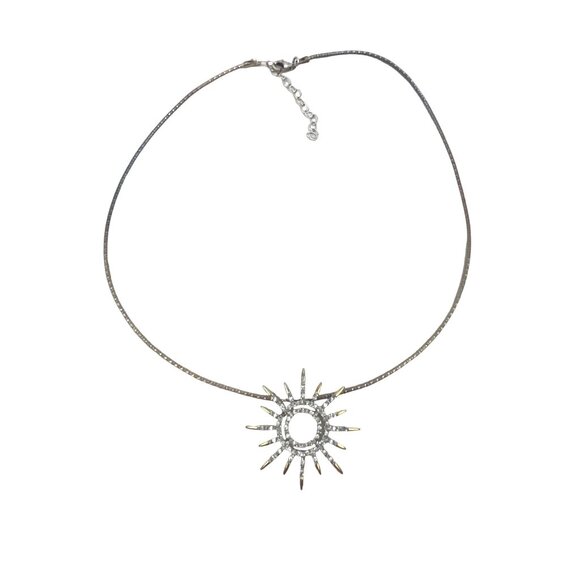 Silver Sunburst Necklace 925 FAS With Rhinestones Pendant Dainty Chain Adjustabl - Picture 3 of 7